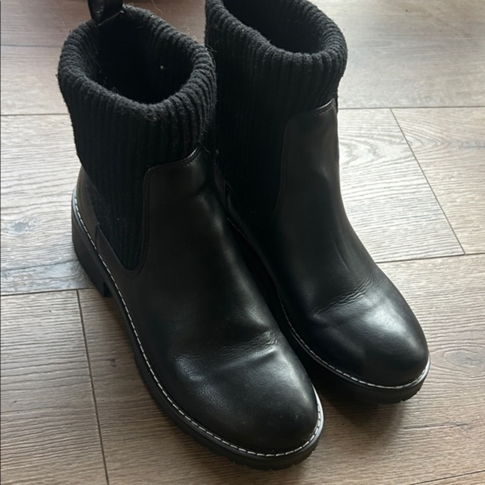 Kensie Black Ankle Boots with Knit Cuff ! 7.5